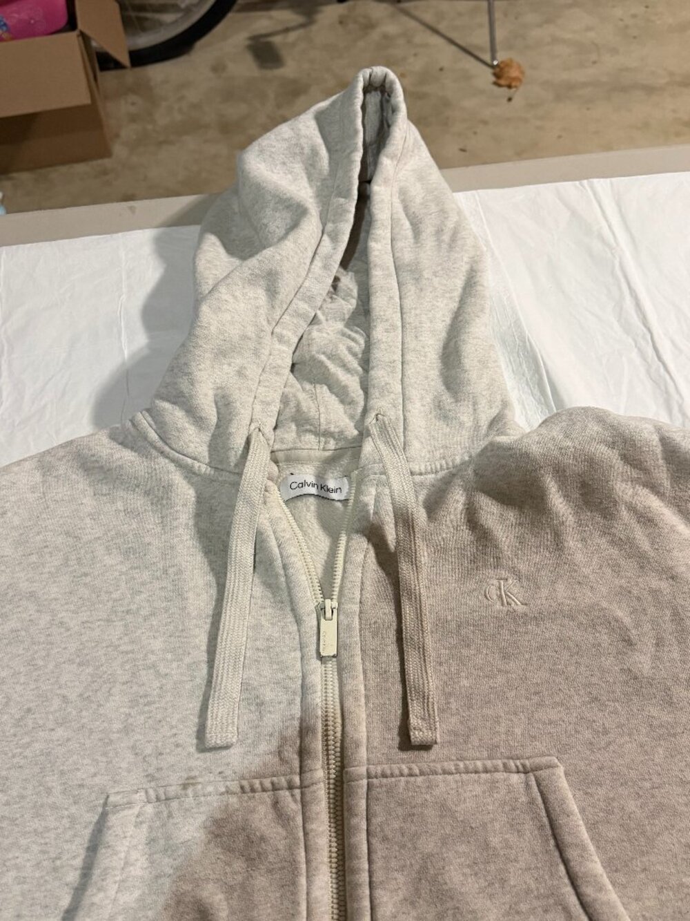 Calvin Klein, crop full zip sweatshirt, grey/taupe, size S